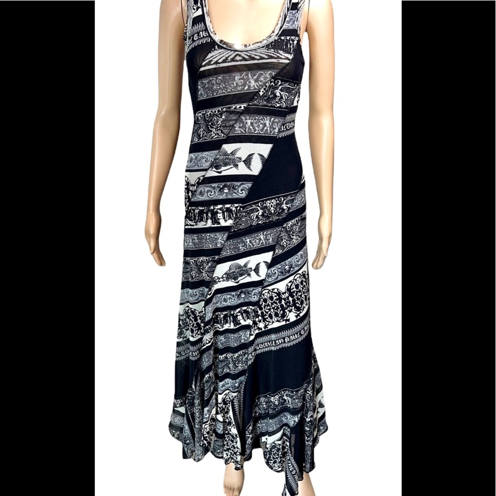 Jean Paul Gaultier Soleil S/S 1998 Vintage Logo Semi-Sheer Mesh Maxi Dress
